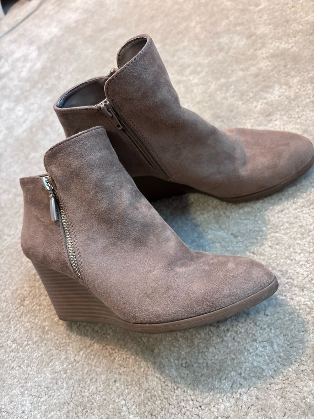 Style & Co. Taupe Suede Wedge Ankle Boots